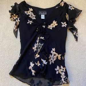 Black and gold floral top